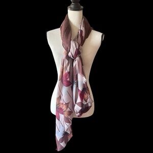 NEW Baldi London Leaf Print Soft Shawl Wrap Raw Hem Artsy Boho Fall Lightweight